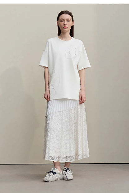 Embroidered Drop Shoulder Loose Cotton Tee