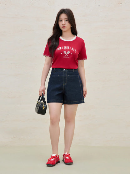 Vintage Contrast-Stitch Round Neck Tee & Relaxed Fit