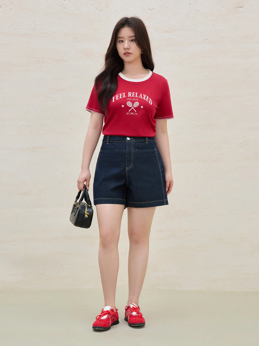 Vintage Contrast-Stitch Round Neck Tee & Relaxed Fit