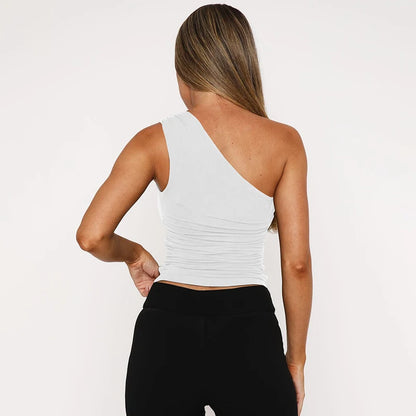 One-Shoulder Bead Link Ruched Slim Tank Top