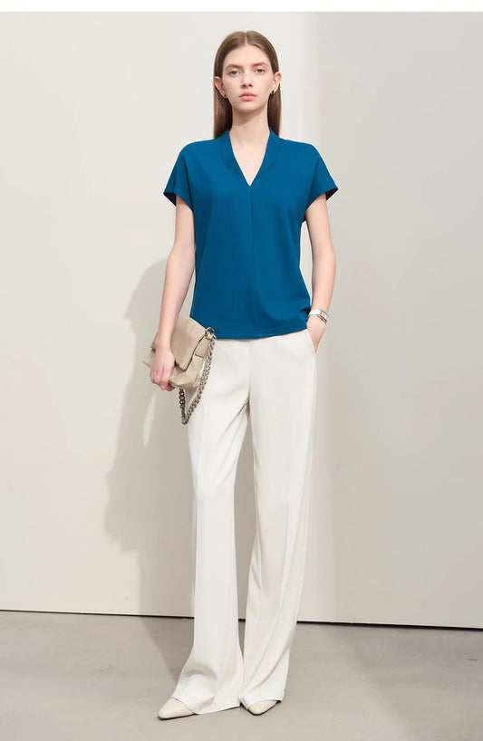Minimalist Solid V-Neck Short Sleeve T-shirt