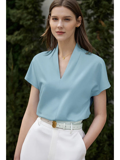 Minimalist Solid V-Neck Short Sleeve T-shirt