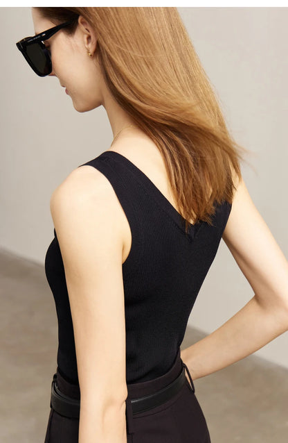 Minimalist V-Neck Knitted Tank Top