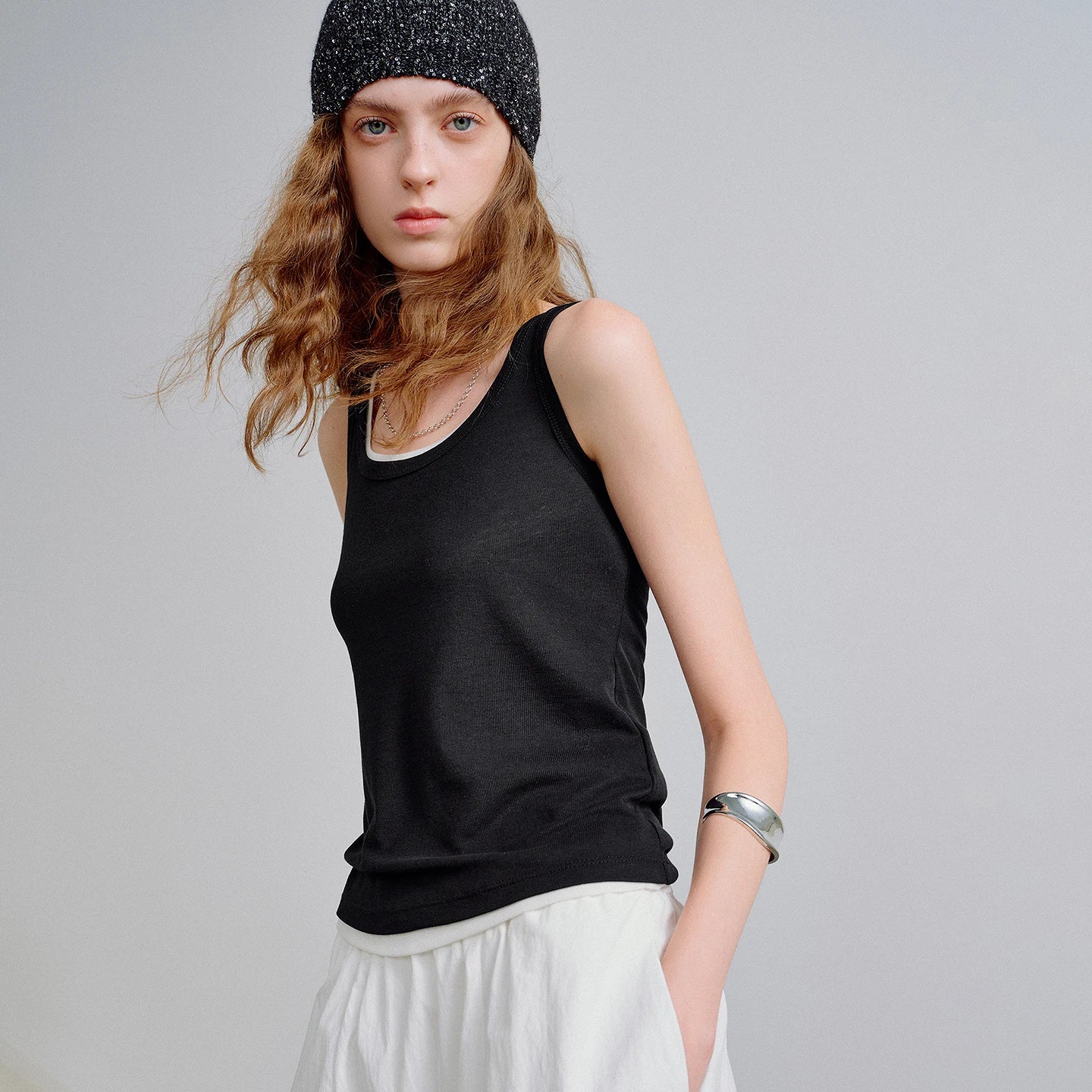 Nude-Feel Fitted Crop Wool Blend Tank