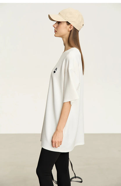 Minimal Loose Long T-shirt with Embroidery