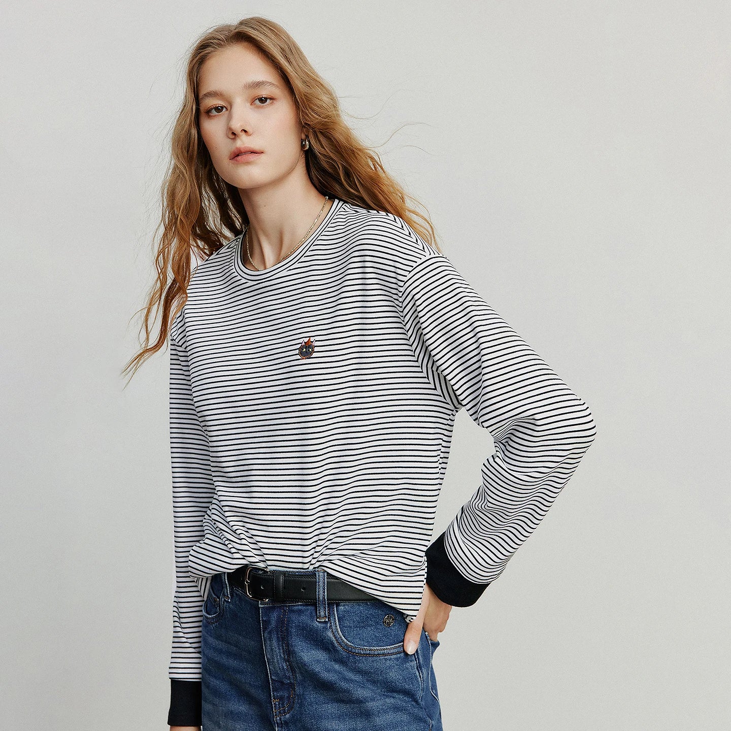 Asymmetric Slim-Fit Stripe Embroidered Top