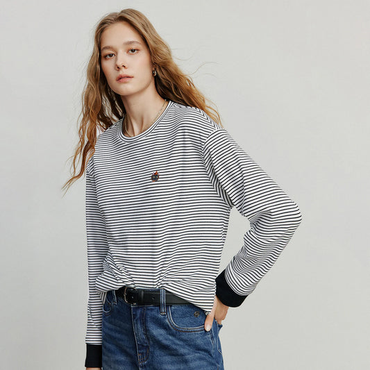 Asymmetric Slim-Fit Stripe Embroidered Top