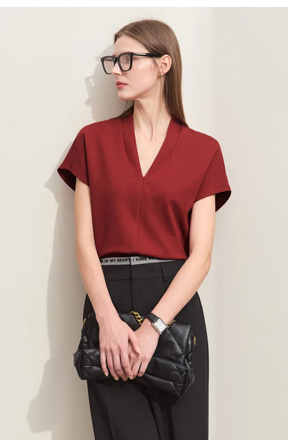 Minimalist Solid V-Neck Short Sleeve T-shirt