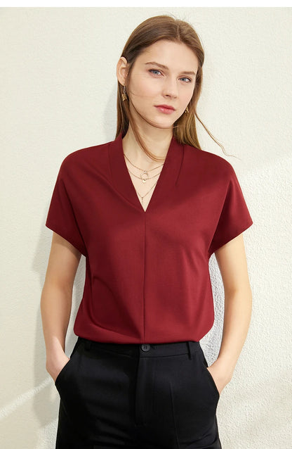 Minimalist Solid V-Neck Short Sleeve T-shirt