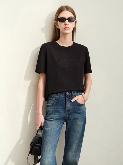 Minimal Embroidered O-Neck T-shirt