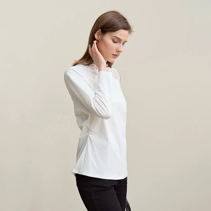 Long Sleeve Lace Accent Cotton T-Shirt
