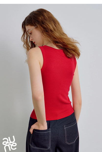 U-Neck Slim Fit Cropped High-Stretch Tank Top